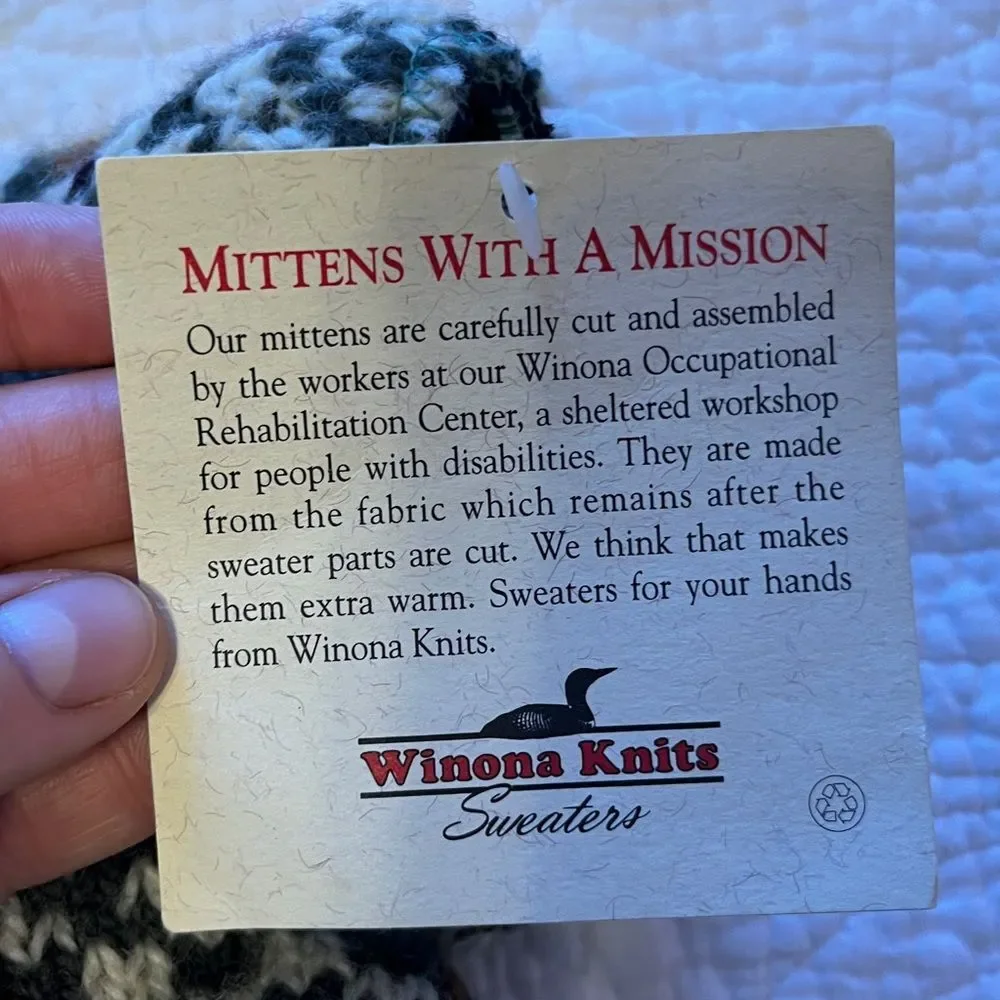 Vintage Winona Knits Minnesota Mitten Sz XL Wool Cotton Winter Cottage Cabin Tan
